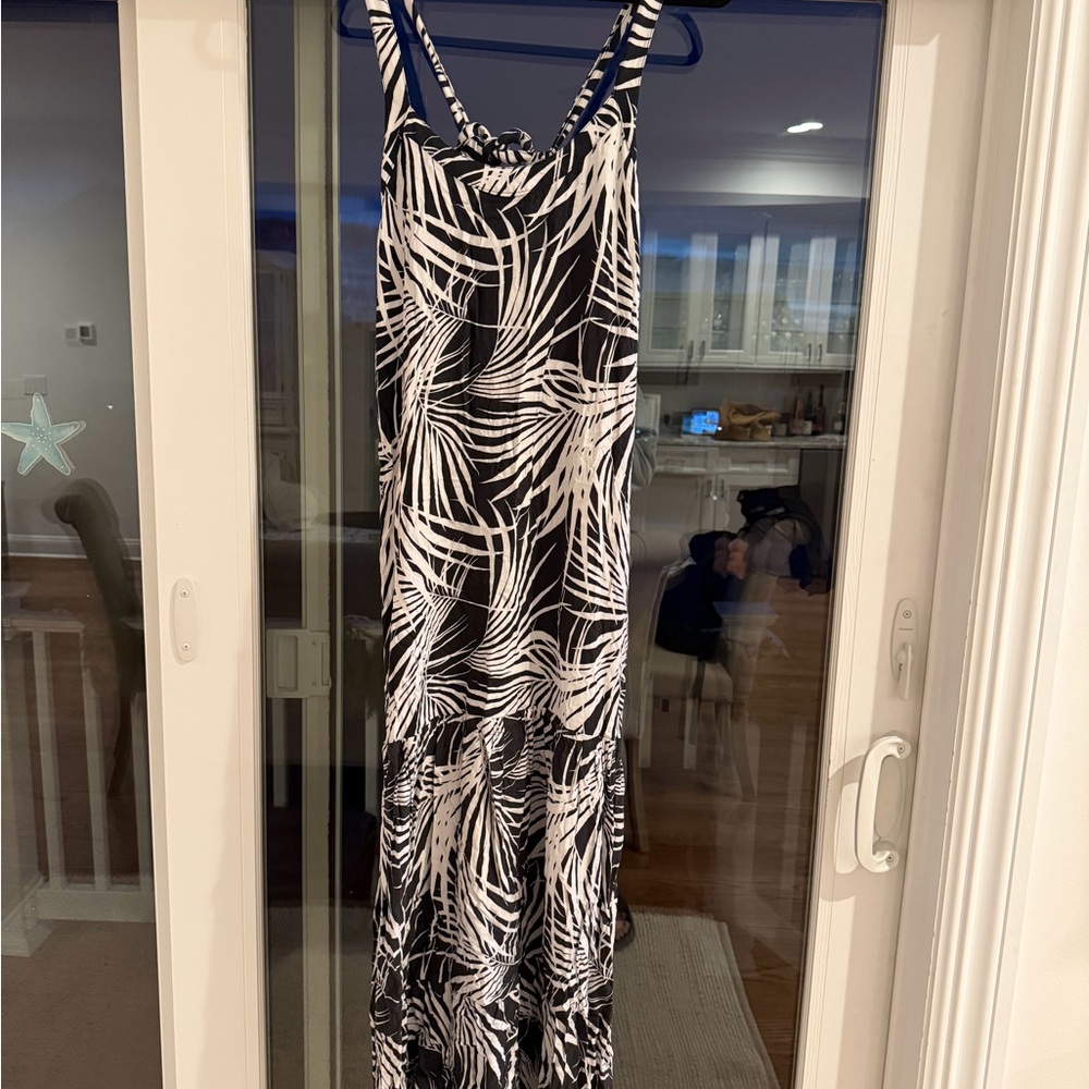 Maaji Black and White Palm-Print Maxi Dress